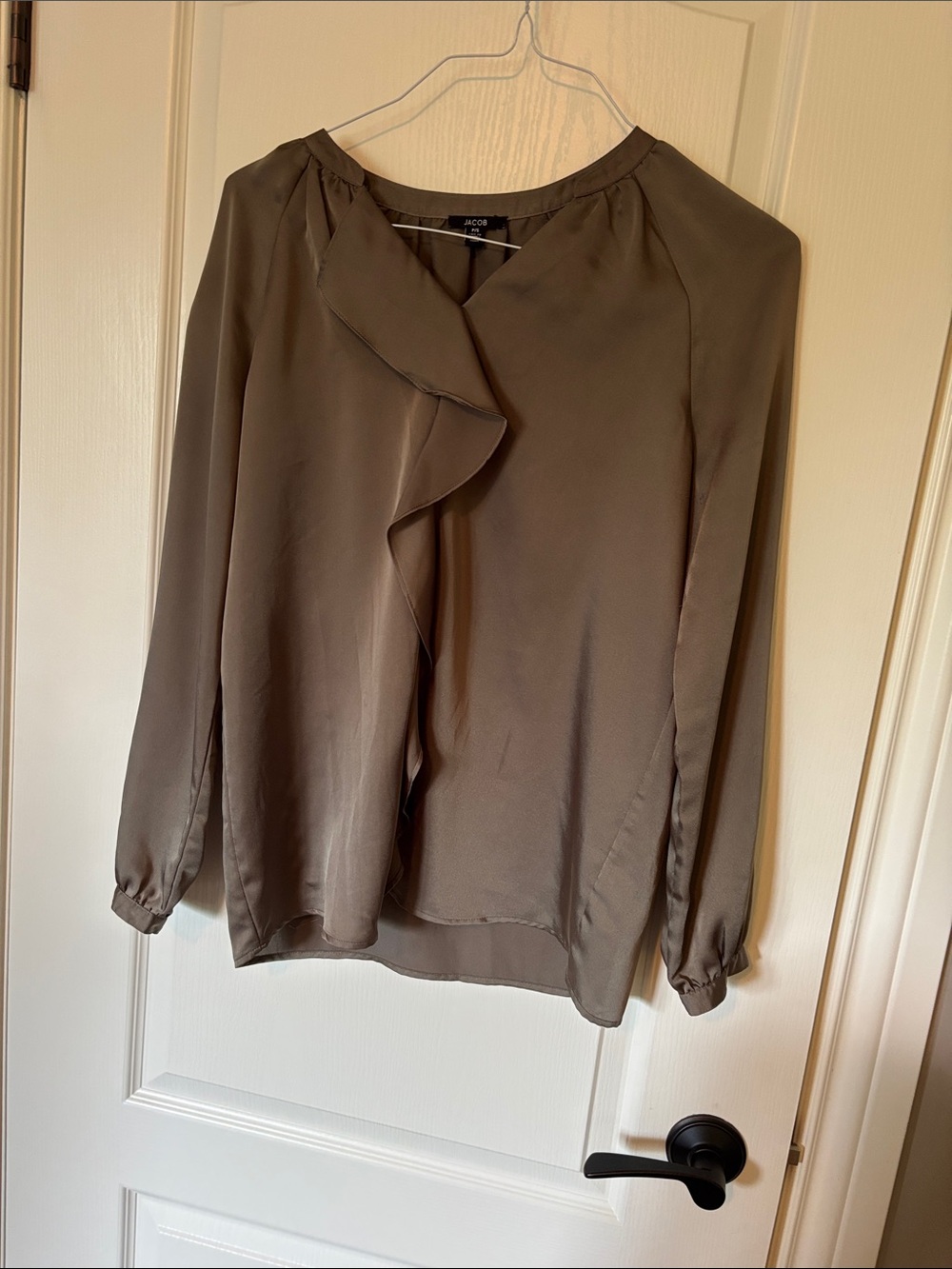 J. Crew Olive Ruffle-Front Long Sleeve Blouse